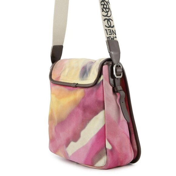 CHANEL CC Logo Embroidery Messenger Bag Suede / Leather Multicolor - Picture 3 of 16